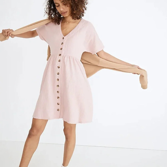 Madewell Dress Women's Medium Lightspun Button Front Mini Wisteria Dove ND175 - Picture 1 of 9